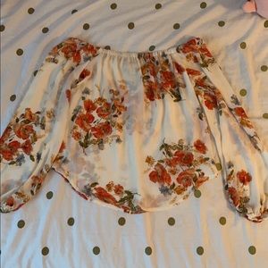 Forever 21 white and red floral print sheer long sleeve flowy top 🌺